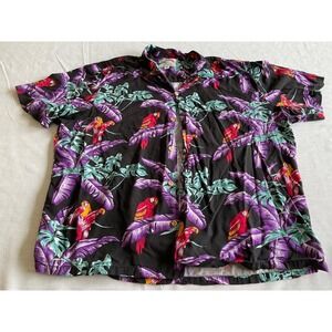 Paradise Found Honolulu Hawaii shirt XL black parrots Vintage hawaiian button